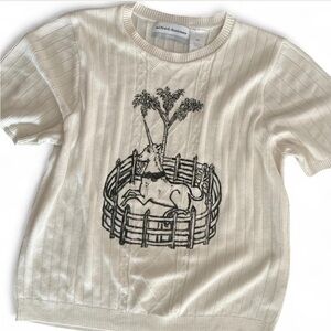 Unicorn painted Alfred Dunner Cream Knit Top with Embroidered Design